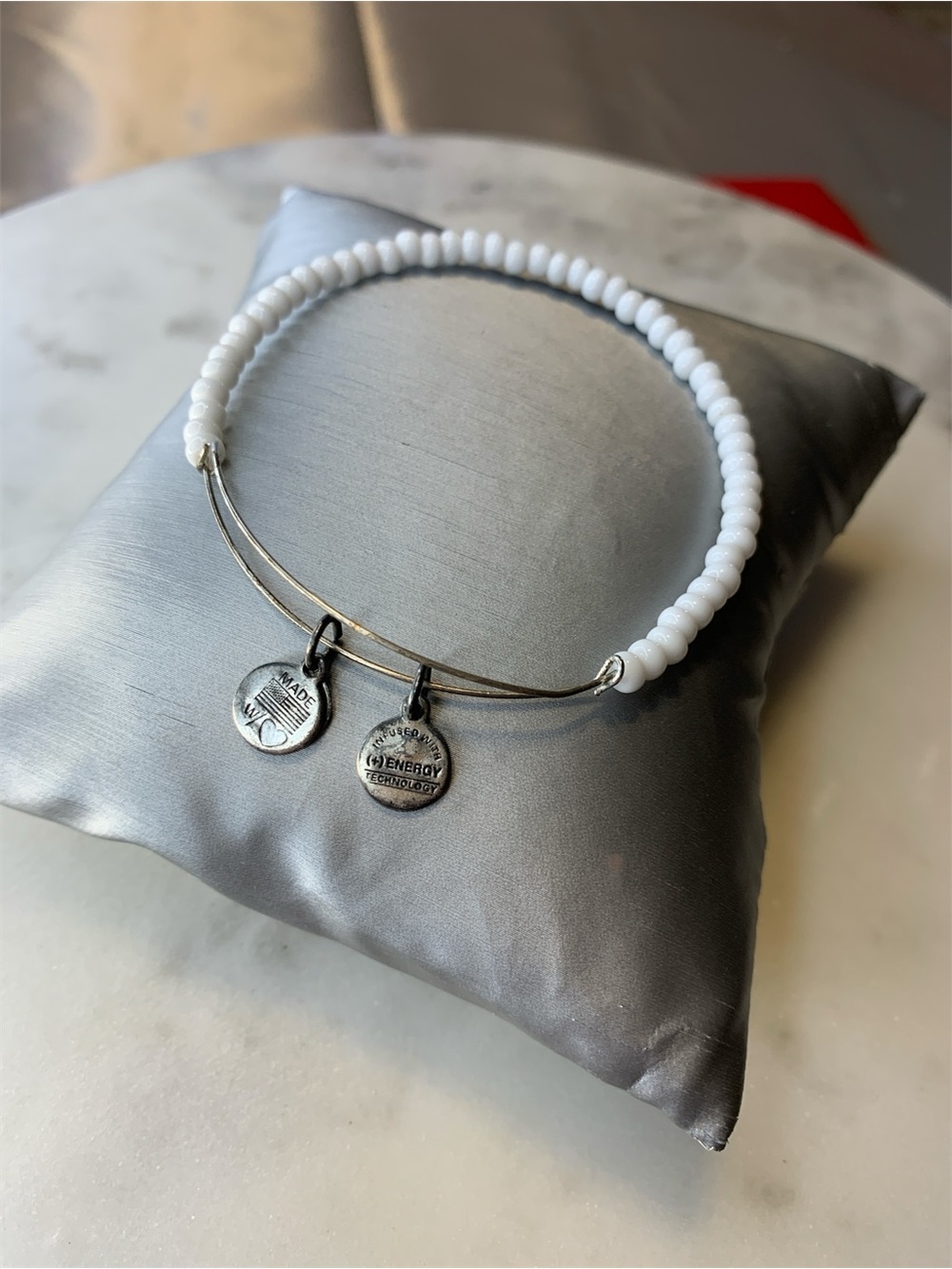 Alex and Ani White Beaded Bracelet with Silver Charm Discs